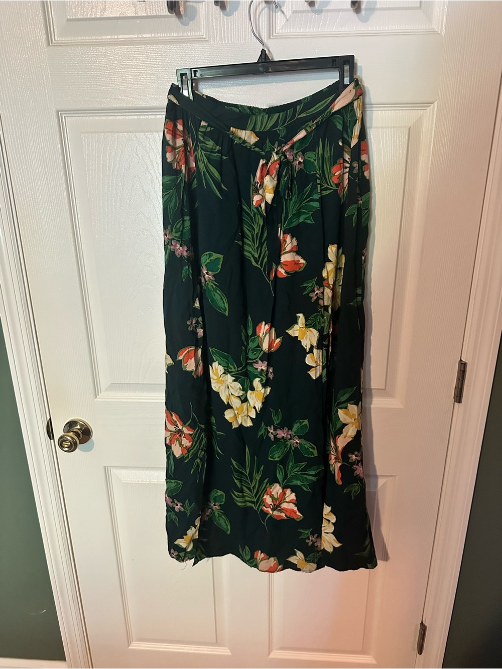Patrons of Peace Black Maxi Skirt with Green, Yellow & Orange Floral Print
